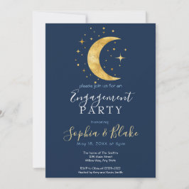 Crescent Moon Starry Night Navy Engagement Party Einladung
