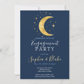 Crescent Moon Starry Night Navy Engagement Party Einladung