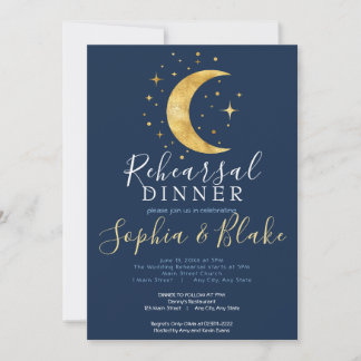 Crescent Moon Starry Night Navy Probe Dinner Einladung