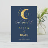 Crescent Moon Starry Night Navy Save the Date Einladung (Stehend Vorderseite)