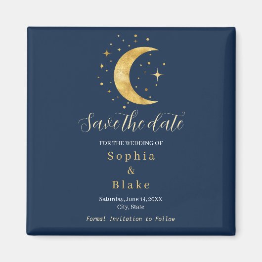 Crescent Moon Starry Night Navy Save the Date Magnet (Vorne)