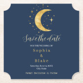 Crescent Moon Starry Night Navy Save the Date Untersetzer (Vorderseite)