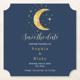 Crescent Moon Starry Night Navy Save the Date Untersetzer