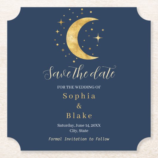 Crescent Moon Starry Night Navy Save the Date Untersetzer (Vorderseite)