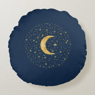 Crescent Moon Starry Night Rundes Kissen