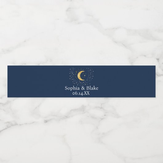 Crescent Moon Starry Night Wasserflaschenetikett (Einzelnes Label)