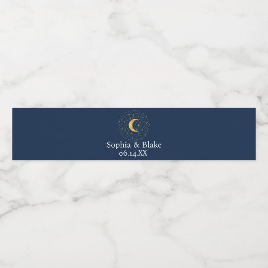 Crescent Moon Starry Night Wasserflaschenetikett (Einzelnes Label)