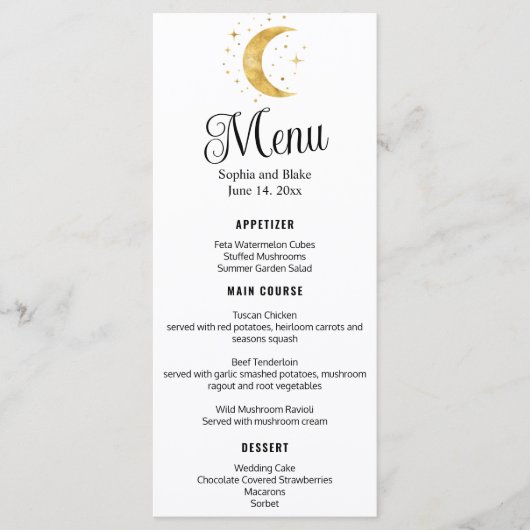 Crescent Moon Starry Night Wedding Flat Menu Menükarte (Vorderseite)