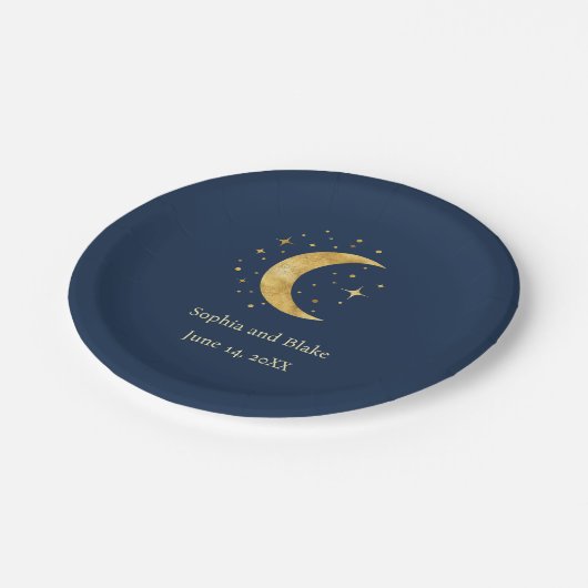 Crescent Moon Starry Night Wedding Pappteller (Schrägansicht)