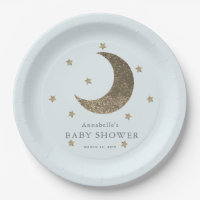 Crescent Moon & Stars Blue Baby Shower Paper Plaka
