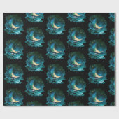 Crescent Moon Stars Celestial Black Halloween Geschenkpapier (Flach)