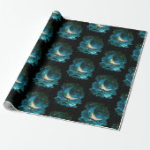 Crescent Moon Stars Celestial Black Halloween Geschenkpapier (Ungerollt)