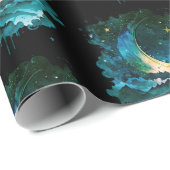 Crescent Moon Stars Celestial Black Halloween Geschenkpapier (Rolleneckpunkt)