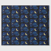 Crescent Moon Stars Celestial Black Halloween Geschenkpapier (Flach)