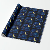 Crescent Moon Stars Celestial Black Halloween Geschenkpapier (Ungerollt)