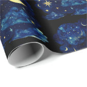 Crescent Moon Stars Celestial Black Halloween Geschenkpapier (Rolleneckpunkt)