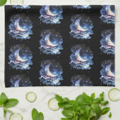 Crescent Moon Stars Celestial Black Halloween Geschirrtuch (Gefaltet)
