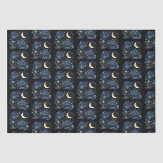 Crescent Moon Stars Celestial Black Halloween Seidenpapier (Vorderseite)