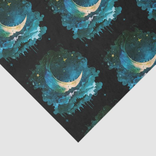 Crescent Moon Stars Celestial Black Halloween Seidenpapier (Detail)