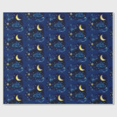 Crescent Moon Stars Celestial Blue Halloween Geschenkpapier (Flach)