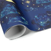 Crescent Moon Stars Celestial Blue Halloween Geschenkpapier (Rolleneckpunkt)