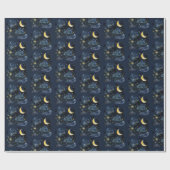 Crescent Moon Stars Celestial Blue Halloween Geschenkpapier (Flach)