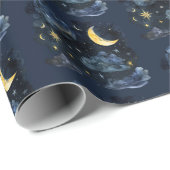 Crescent Moon Stars Celestial Blue Halloween Geschenkpapier (Rolleneckpunkt)