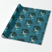Crescent Moon Stars Celestial Blue Halloween Geschenkpapier (Ungerollt)