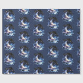 Crescent Moon Stars Celestial Blue Halloween Geschenkpapier (Flach)