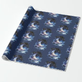 Crescent Moon Stars Celestial Blue Halloween Geschenkpapier (Ungerollt)