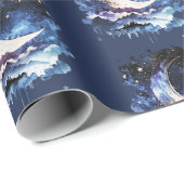 Crescent Moon Stars Celestial Blue Halloween Geschenkpapier (Rolleneckpunkt)