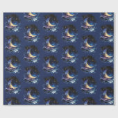 Crescent Moon Stars Celestial Blue Halloween Geschenkpapier (Flach)
