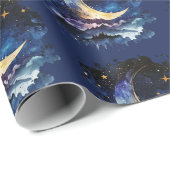 Crescent Moon Stars Celestial Blue Halloween Geschenkpapier (Rolleneckpunkt)