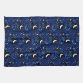 Crescent Moon Stars Celestial Blue Halloween Geschirrtuch (Horizontal)
