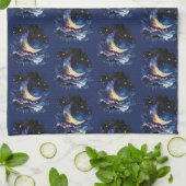 Crescent Moon Stars Celestial Blue Halloween Geschirrtuch (Gefaltet)