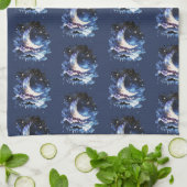 Crescent Moon Stars Celestial Blue Halloween Geschirrtuch (Gefaltet)