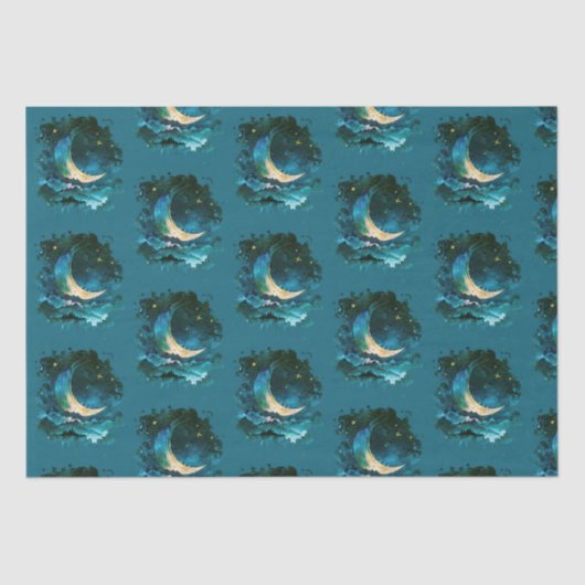 Crescent Moon Stars Celestial Blue Halloween Seidenpapier (Vorderseite)