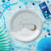 Crescent Moon & Stars Light Blue Boy Taufe Pappteller (Party)