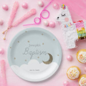 Crescent Moon & Stars Light Blue Boy Taufe Pappteller (Party)