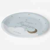 Crescent Moon & Stars Light Blue Boy Taufe Pappteller (Schrägansicht)
