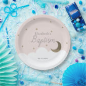 Crescent Moon & Stars Light Pink Girl Taufe Pappteller (Party)