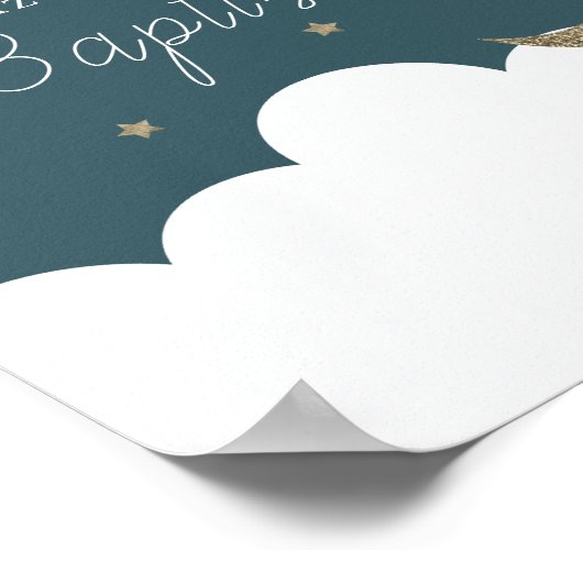 Crescent Moon Stars Navy Blue Baptisse Begrüßungsz Poster (Ecke)