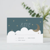 Crescent Moon & Stars Navy Blue Baptisse UAWG RSVP Karte (Stehend Vorderseite)