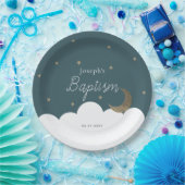 Crescent Moon & Stars Navy Blue Taufpapier Pappteller (Party)