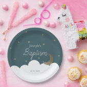 Crescent Moon & Stars Navy Blue Taufpapier Pappteller (Party)