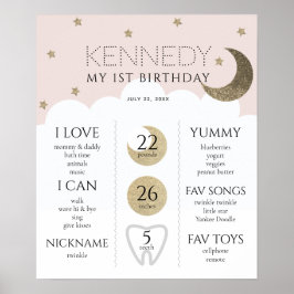 Crescent Moon & Stars Pink 1. Geburtstag Meilenste Poster