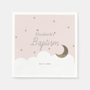 Crescent Moon & Stars Pink Girl Taufe Napkins Serviette