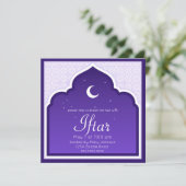 Crescent Moon & Stars Ramadan, lila, grau Einladung (Stehend Vorderseite)