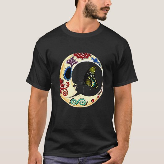 Crescent Moon Sugar Skull Dia de Los Muertos Day O T-Shirt (Vorderseite)