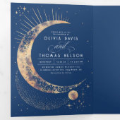 Crescent Moon Sun Halo Celestial Wedding Foto Dreifach Gefaltete Einladung (Innen Erste Seite)